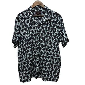 Johnston Murphy Shirt Mens XL Blue Hawaiian Tropical Button Front Short Sleeve